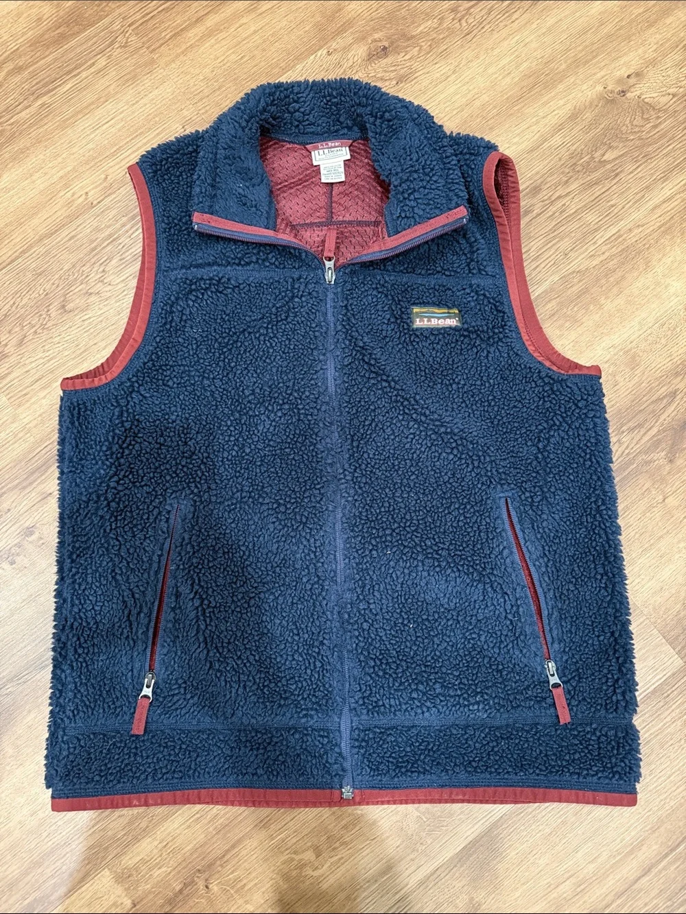 L.L. Bean Navy Fleece Vest with Red Trim